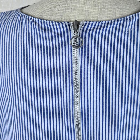 Zara Trafaluc Collection Sz XL Blue White Striped Dress Exposed Back Zip Ruffle - Picture 8 of 12